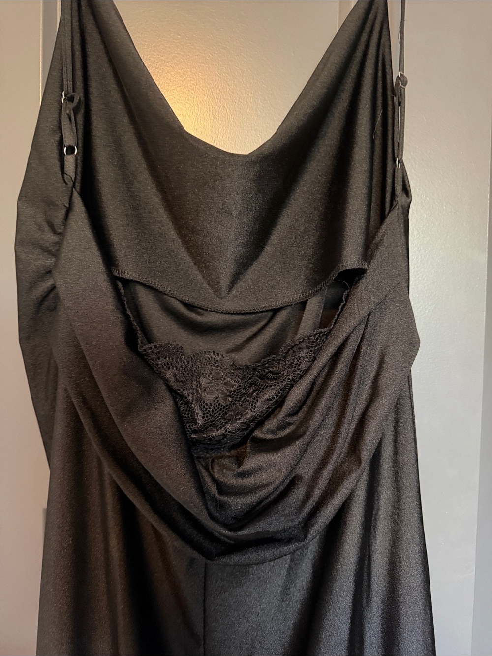 Classic Black Slip Dress with Cowl Neck - Picture 5 of 5